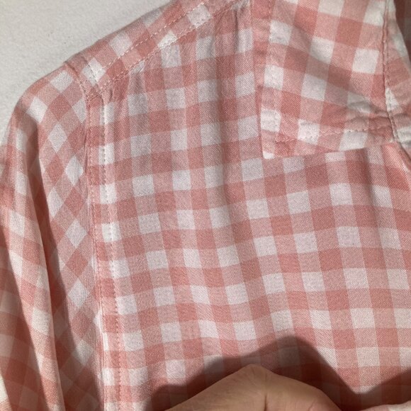 Womens Time and Tru Gingham Button Shirt Roll Tab Sleeve S Pink White Viscose - Picture 6 of 9
